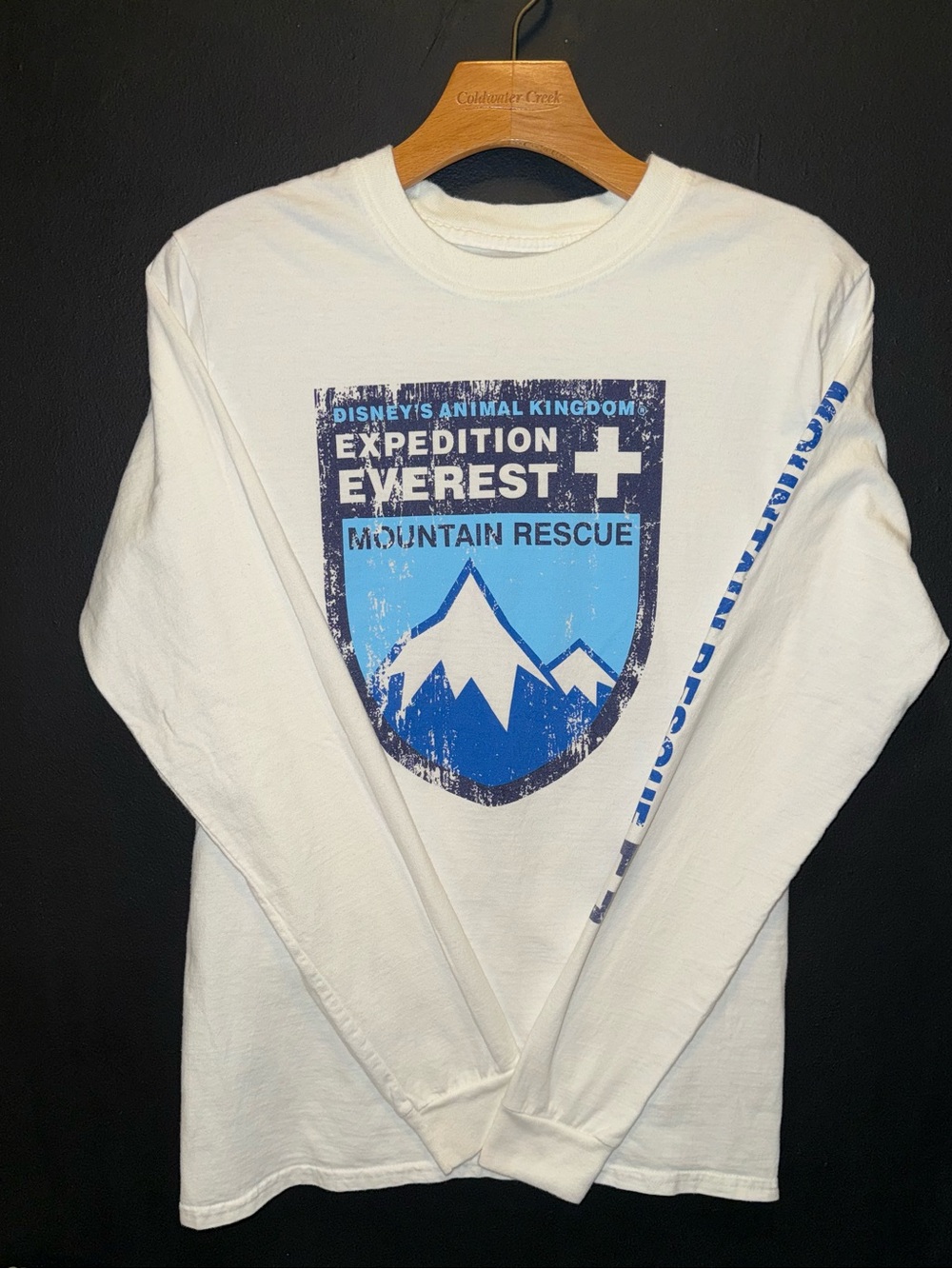 Disney Parks White Long Sleeve Tee with Blue Expedition Everest Graphic